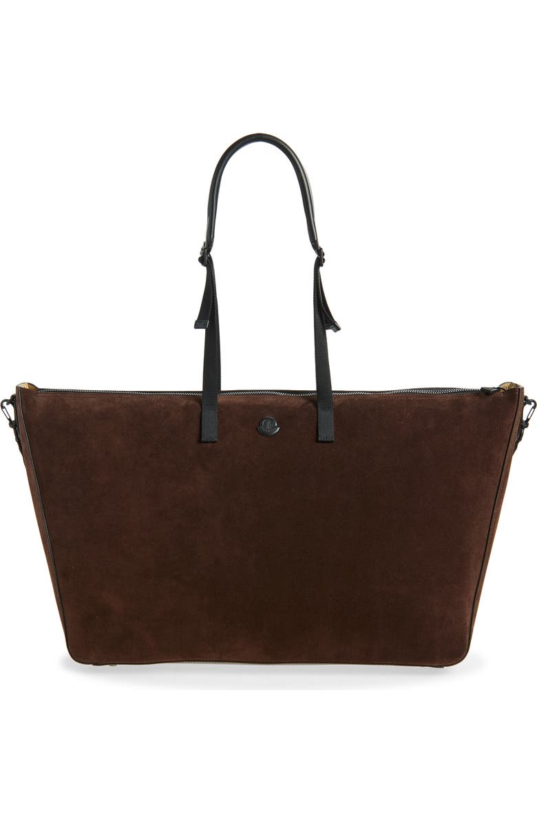 Moncler Carlo Suede Duffle Bag, Main, color, Chocolate