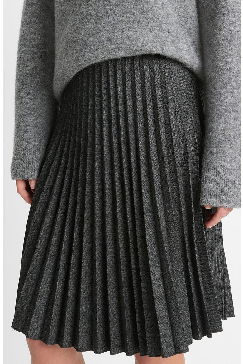 Pleated Herringbone Skirt, Alternate, color, CHARCOAL