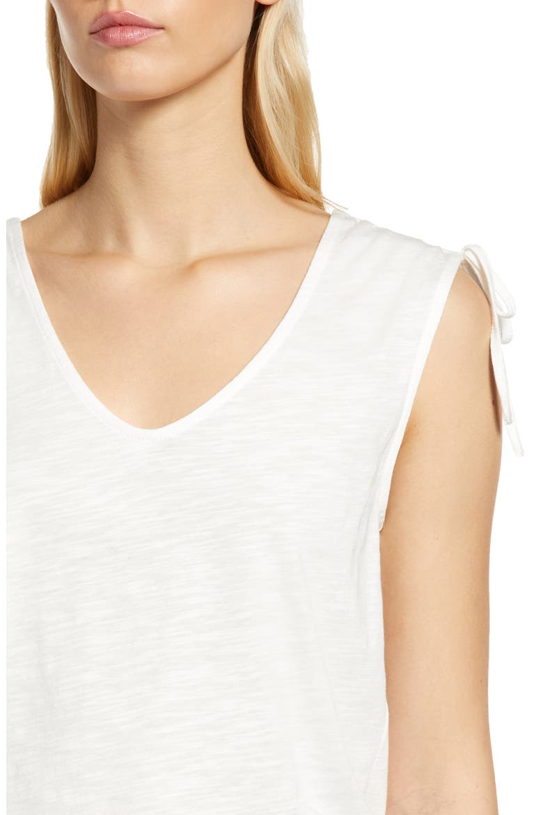 Drawstring Shoulder Cotton Blend Tank Top, Alternate, color, WHITE