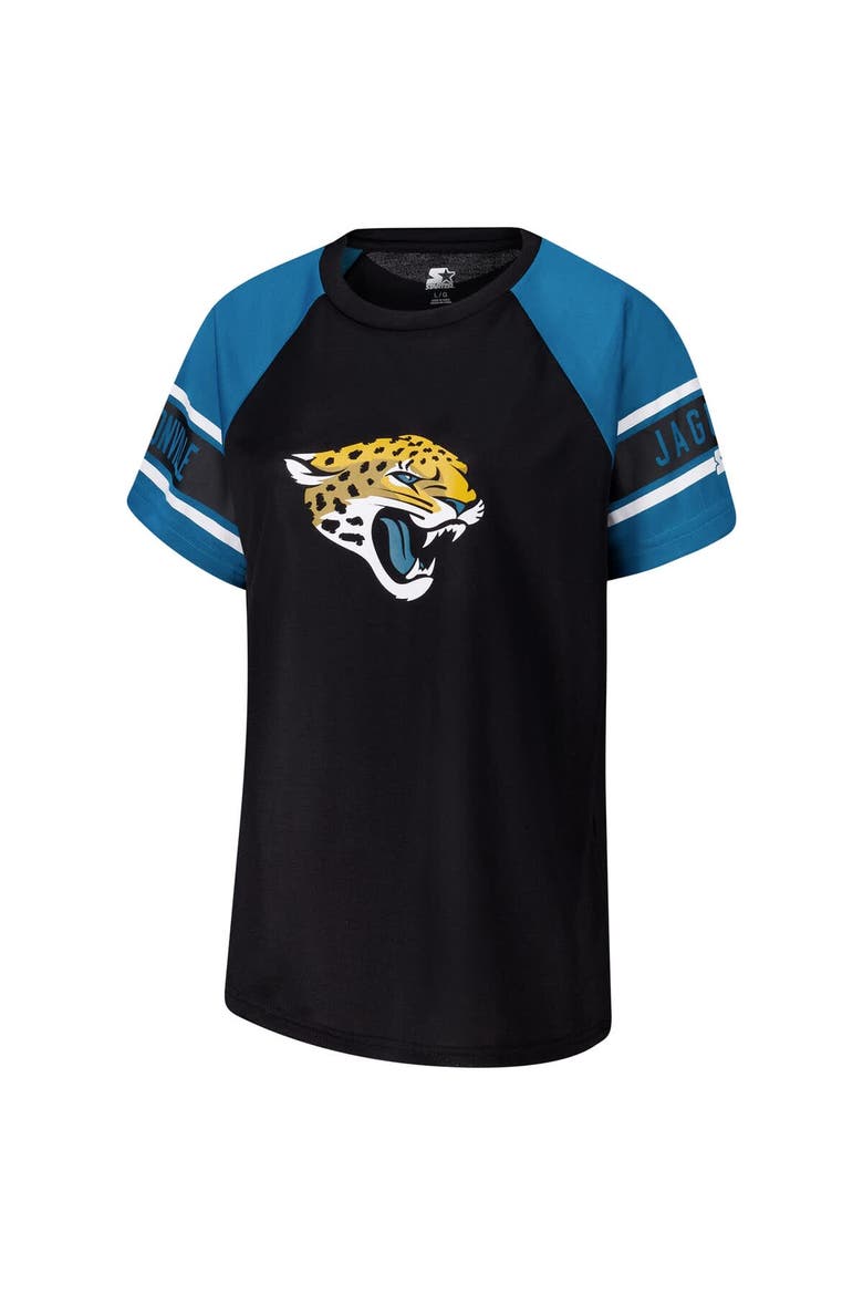 Women's Starter Black Jacksonville Jaguars 1st Rounder Color Block Raglan Top, Alternate, color, Black