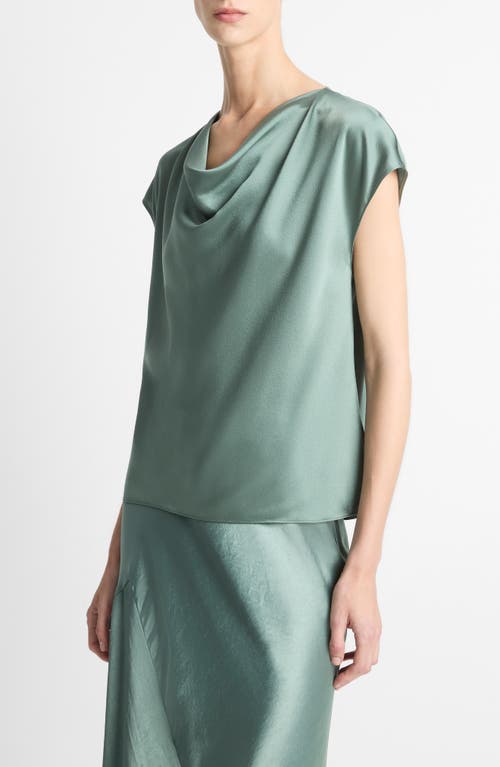 Vince Cowl Neck Silk Blouse In Blue