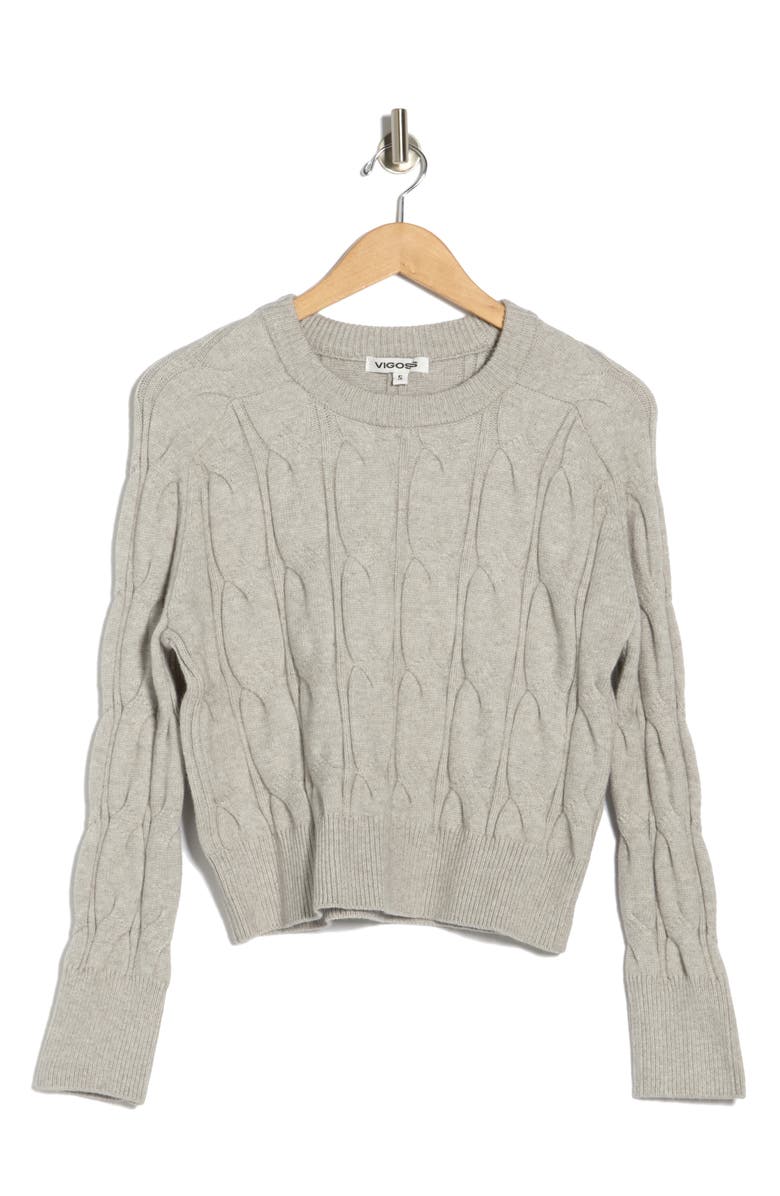 Vigoss Cable Stitch Crewneck Sweater, Alternate, color, Heather Grey