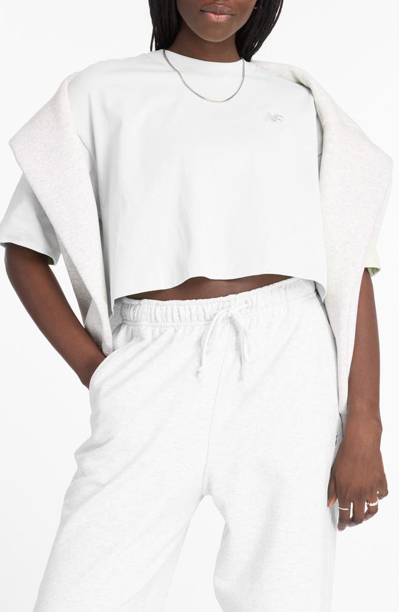 New Balance Oversize Crop Cotton Jersey T-Shirt, Main, color, White