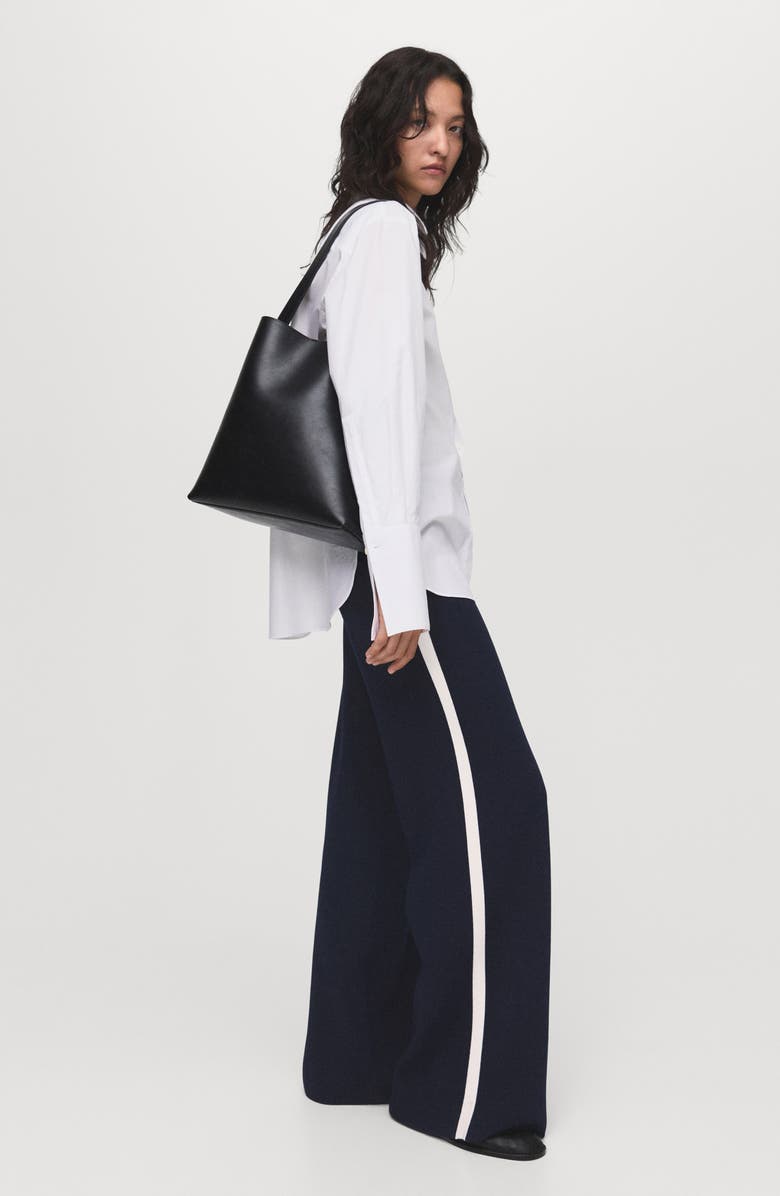 MANGO Side Stripe Pull-On Straight Leg Knit Pants, Alternate, color, Dark Navy