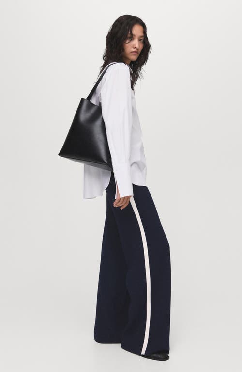 Mango Side Stripe Pull-on Straight Leg Knit Pants In Blue