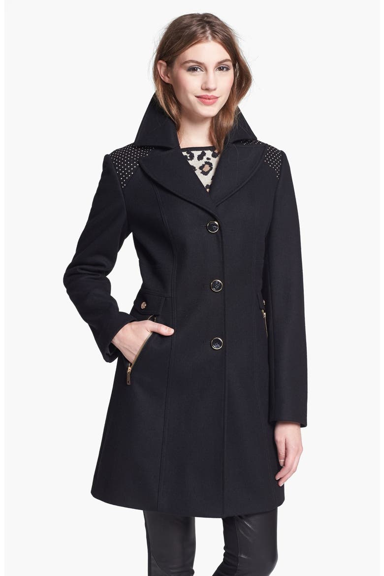 Studded Shoulder Walking Coat, Main, color, BLACK