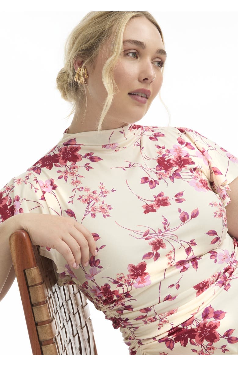 June + Vie Gathered Front Midi Dress, Alternate, color, Floral Vines