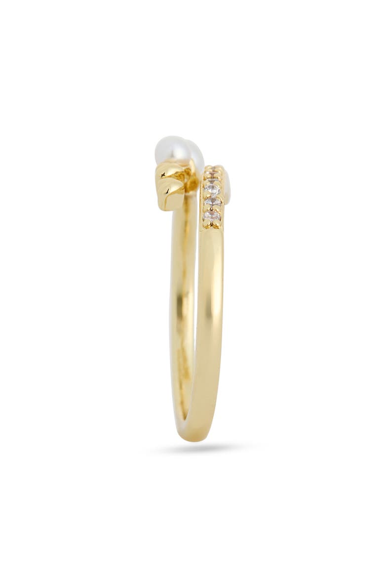 Faux Pearl Heart & Cubic Zirconia Bypass Ring, Alternate, color, CLEAR- WHITE- GOLD
