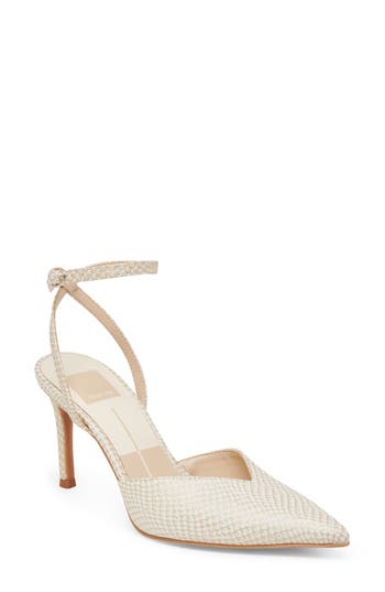 Dolce Vita Keisha Ankle Strap Pump In Champagne Snake Embossed