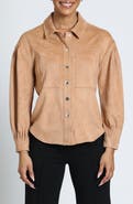 APNY Pleated Sleeve Faux Suede Shirt Jacket
