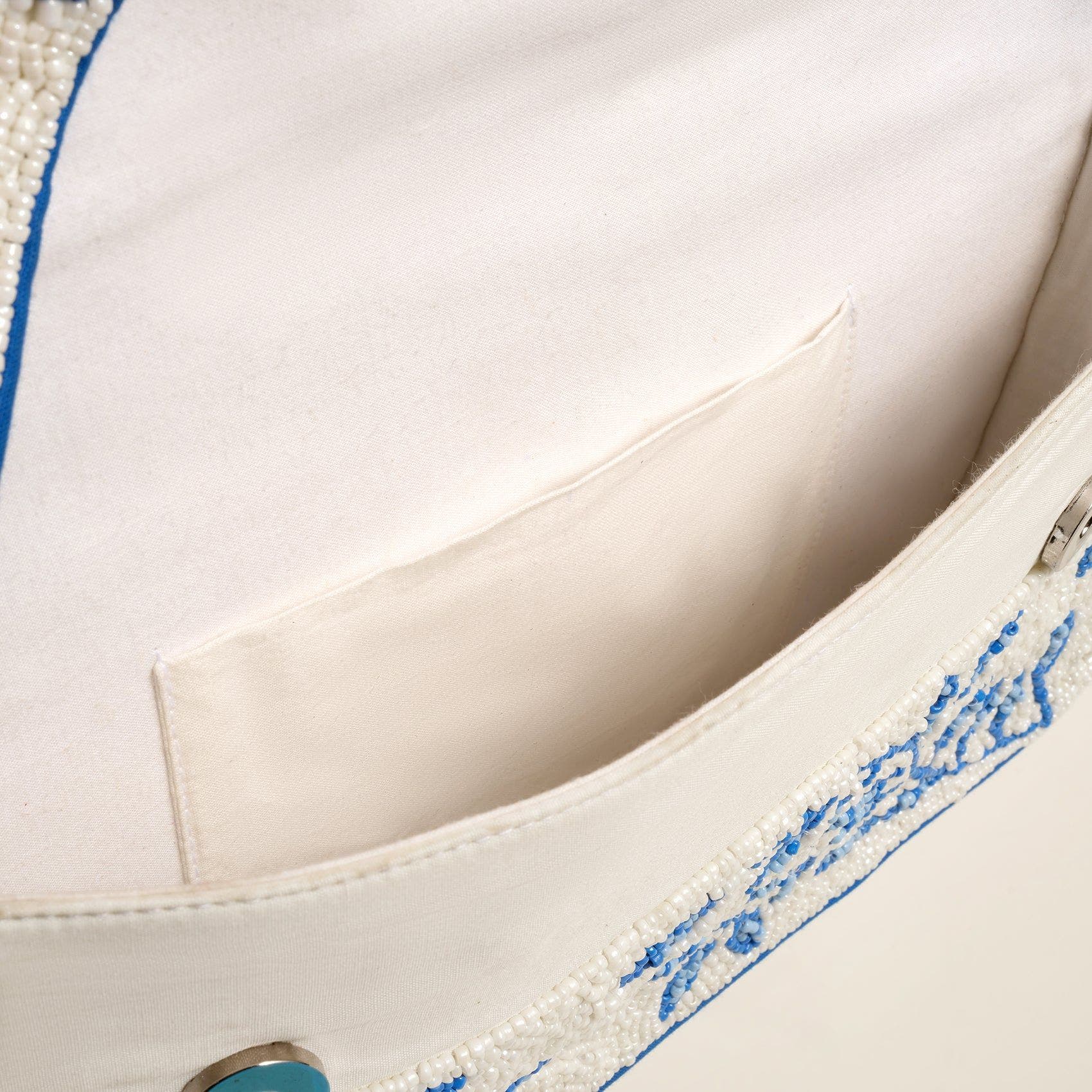 Zsa Zsa Zsu Delhi Beaded 100% Cotton Shoulder Bag 9X6.5 In, Alternate, color, Blue