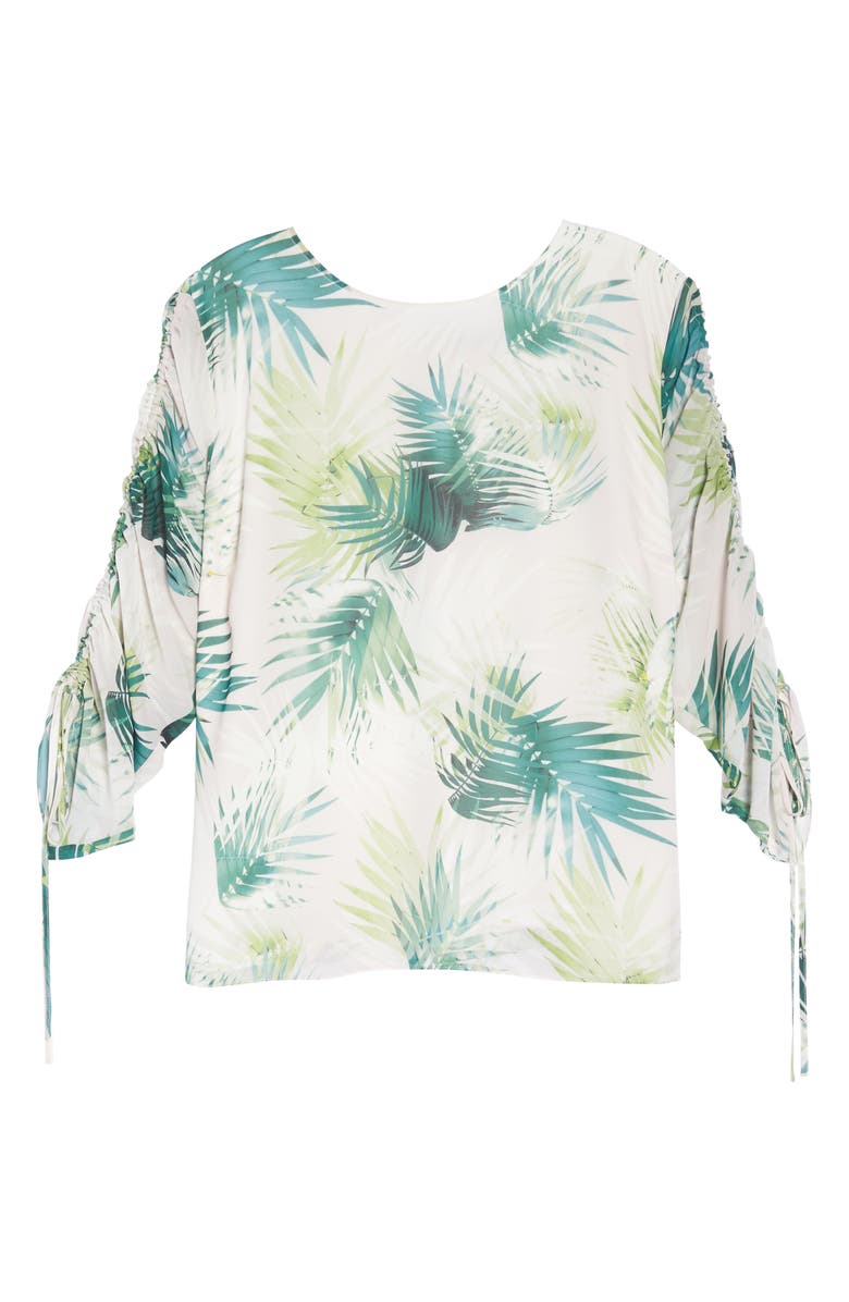 Vince Camuto Drawstring Sleeve Sunlit Palm Print Top, Alternate, color,