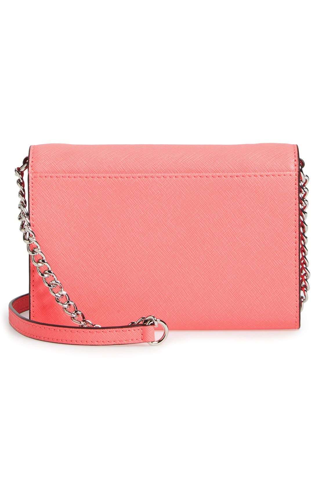'Large Jet Set' Saffiano Leather Crossbody Bag, Alternate, color, CORAL/ SILVER