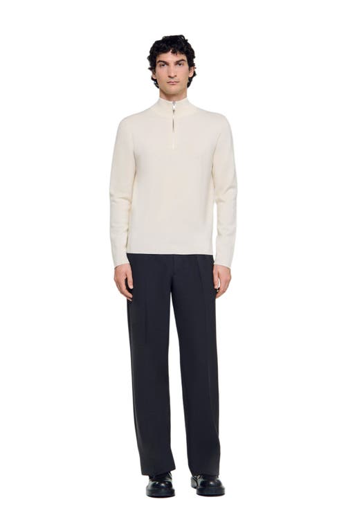 Sandro Wool Sweater With Zip Collar In White