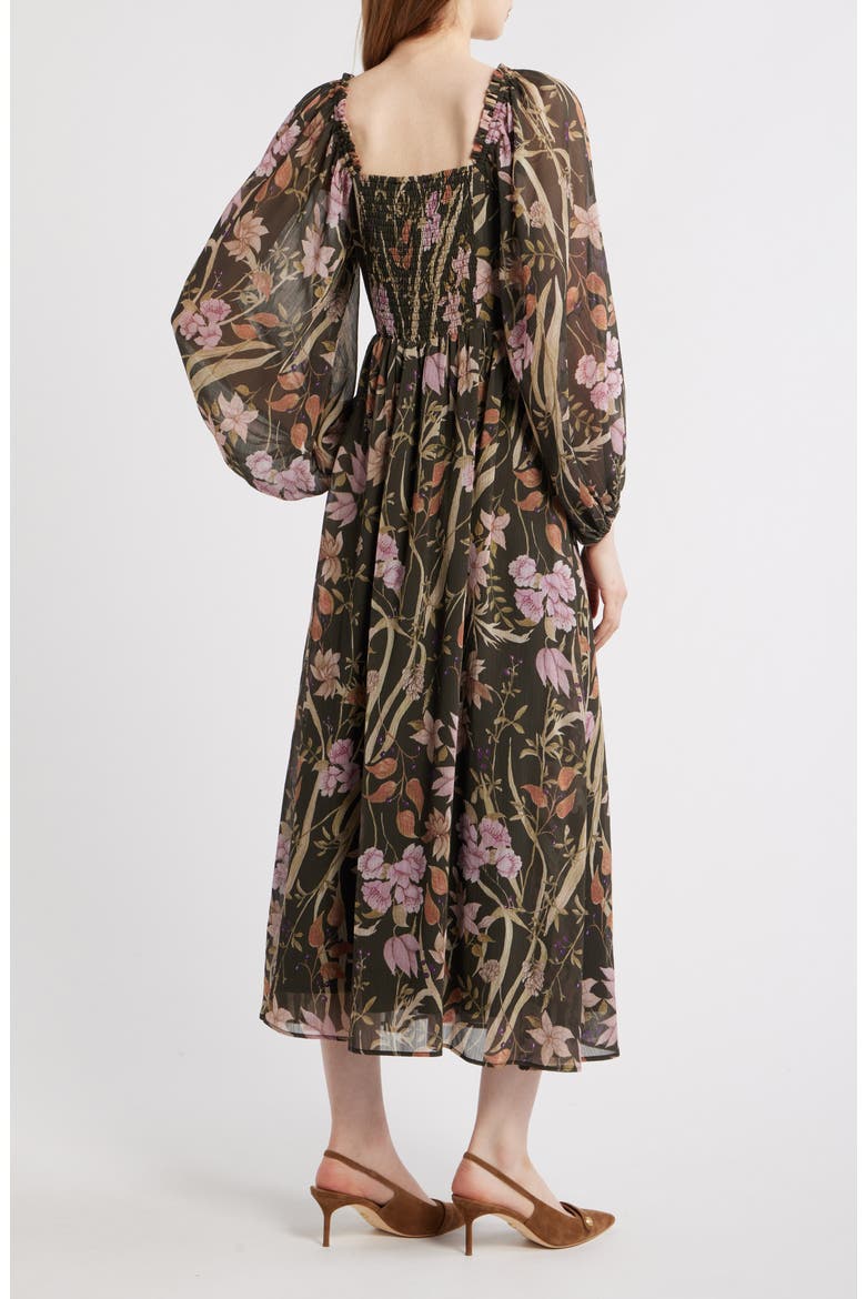 Floral Long Sleeve Chiffon Dress, Alternate, color, BLACK LILAC OLIVE