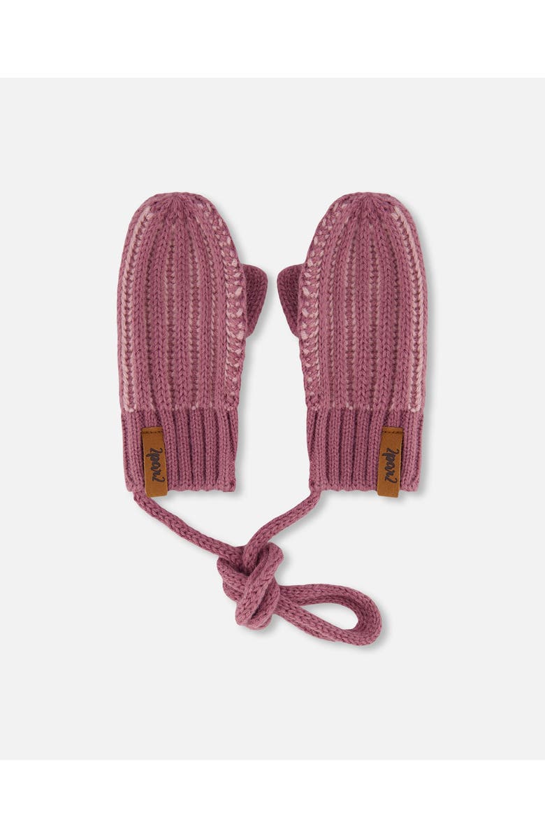 Deux par Deux Baby Girl's Knit Mittens With Cord Mauve, Main, color,