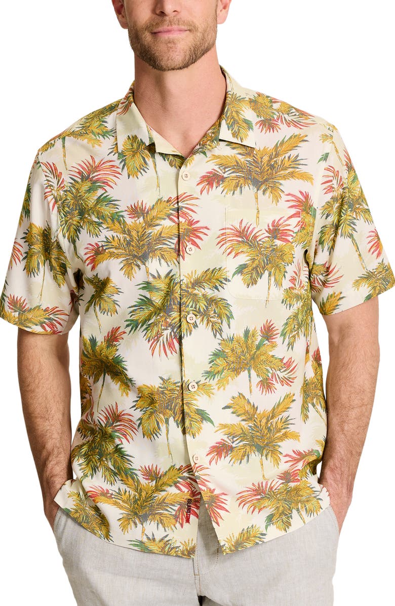 Tommy Bahama Coastal Ease IslandZone<sup>®</sup> Palm Voyage Print Camp Shirt, Main, color, Racing Green