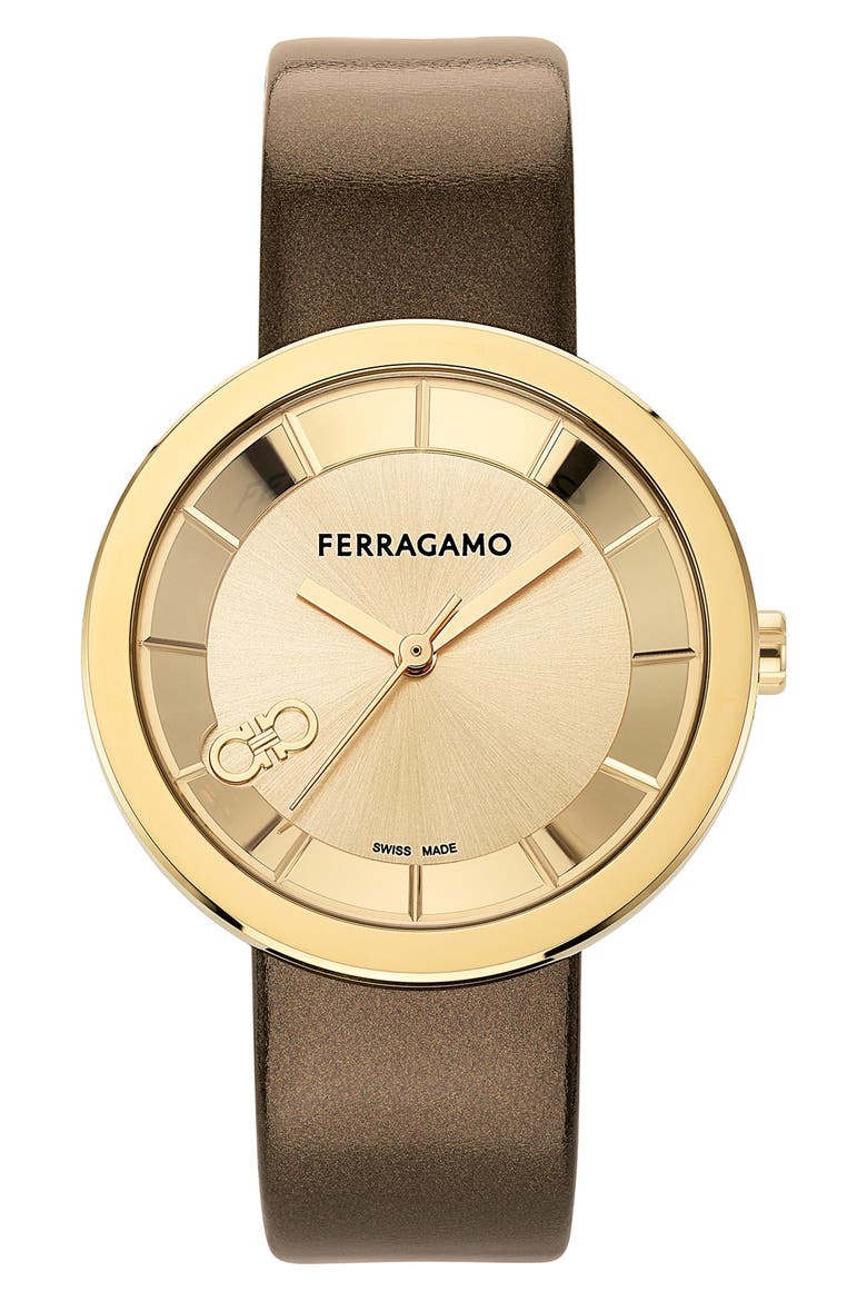 Curve V2 Leather Strap Watch, 35mm, Main, color, BROWN/ YELLOW GOLD