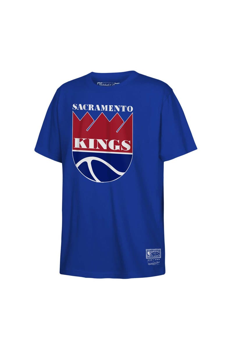 Mitchell & Ness Youth Mitchell & Ness Blue Sacramento Kings Hardwood Classics Retro Logo T-Shirt, Main, color, 