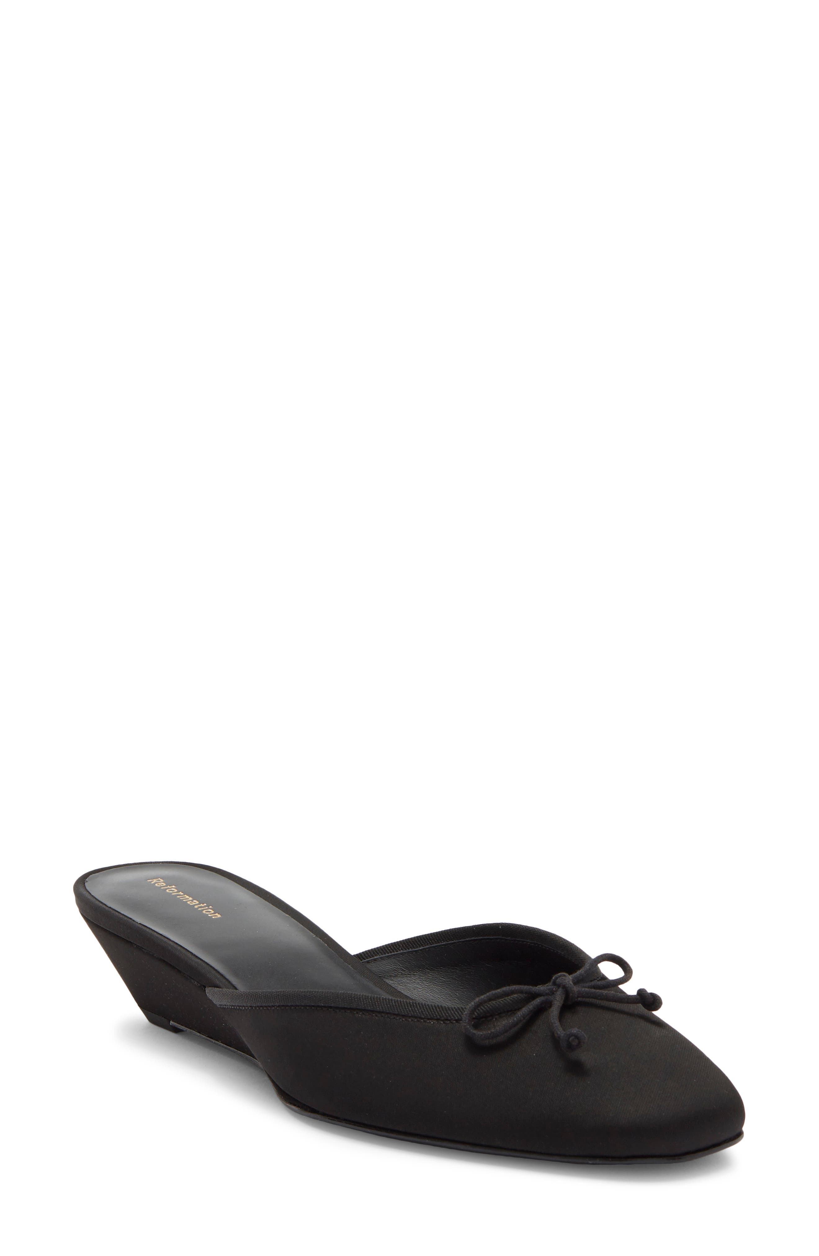 Tilda Wedge Heel Mule, Main, color, BLACK SATIN