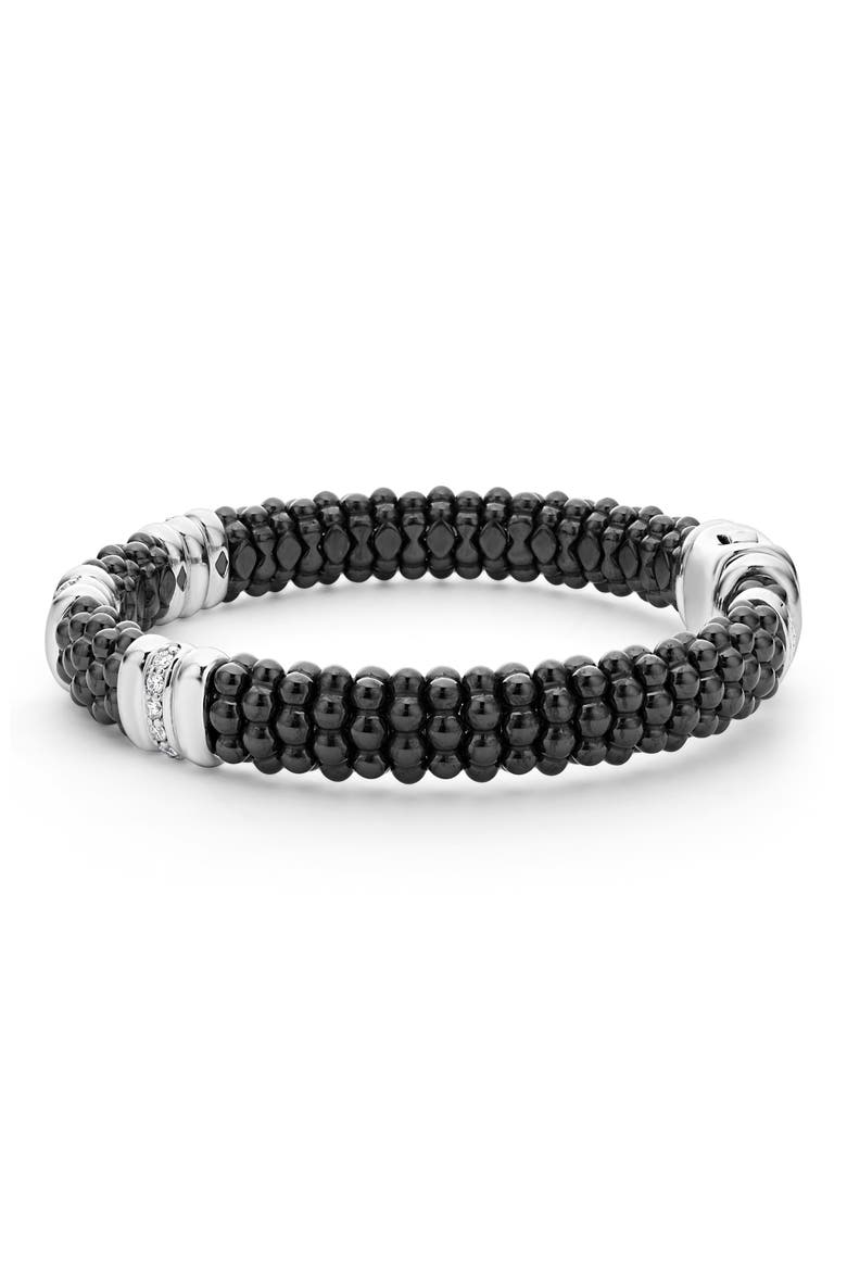 Black Caviar Ceramic Diamond Station Bracelet, Alternate, color, SILVER