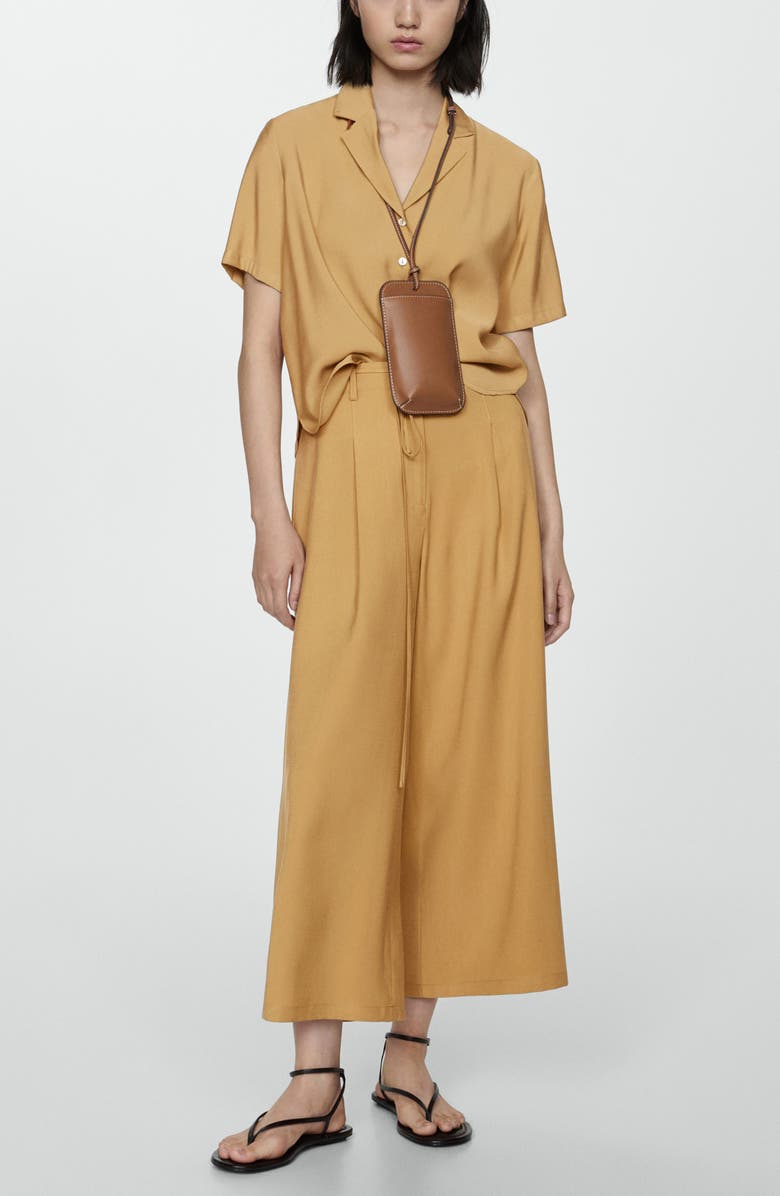 MANGO Tie Belt Wide Leg Pants, Alternate, color, Medium Brown