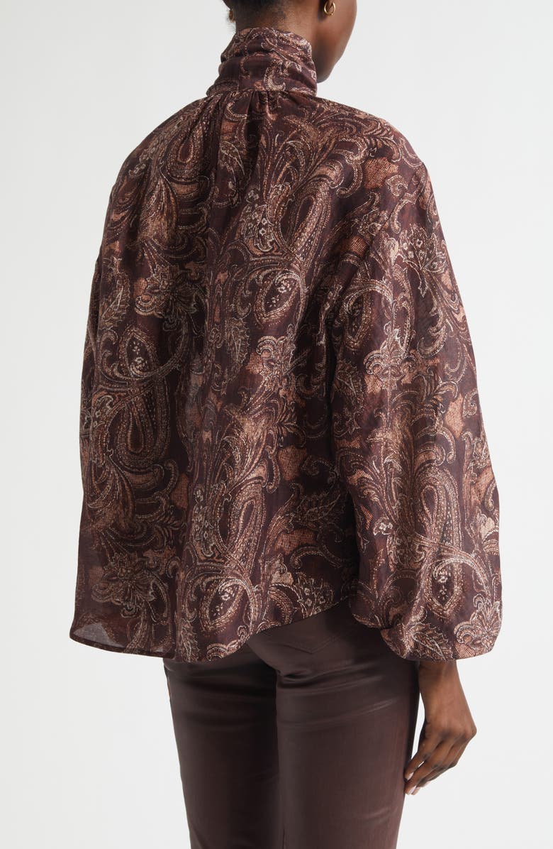 L'AGENCE Rhett Oversize Linen & Silk Top, Alternate, color, Brown Etched Paisley