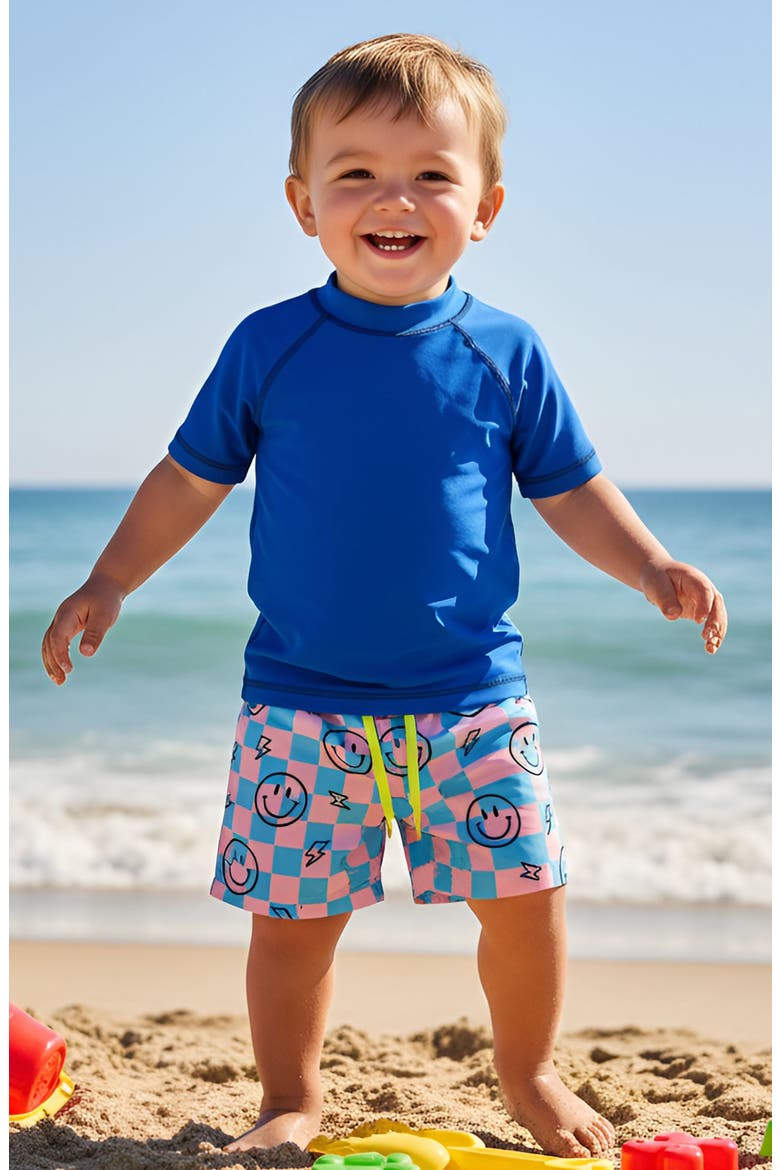Boys Retro Smiley Print Board Shorts, Alternate, color, Multicolor
