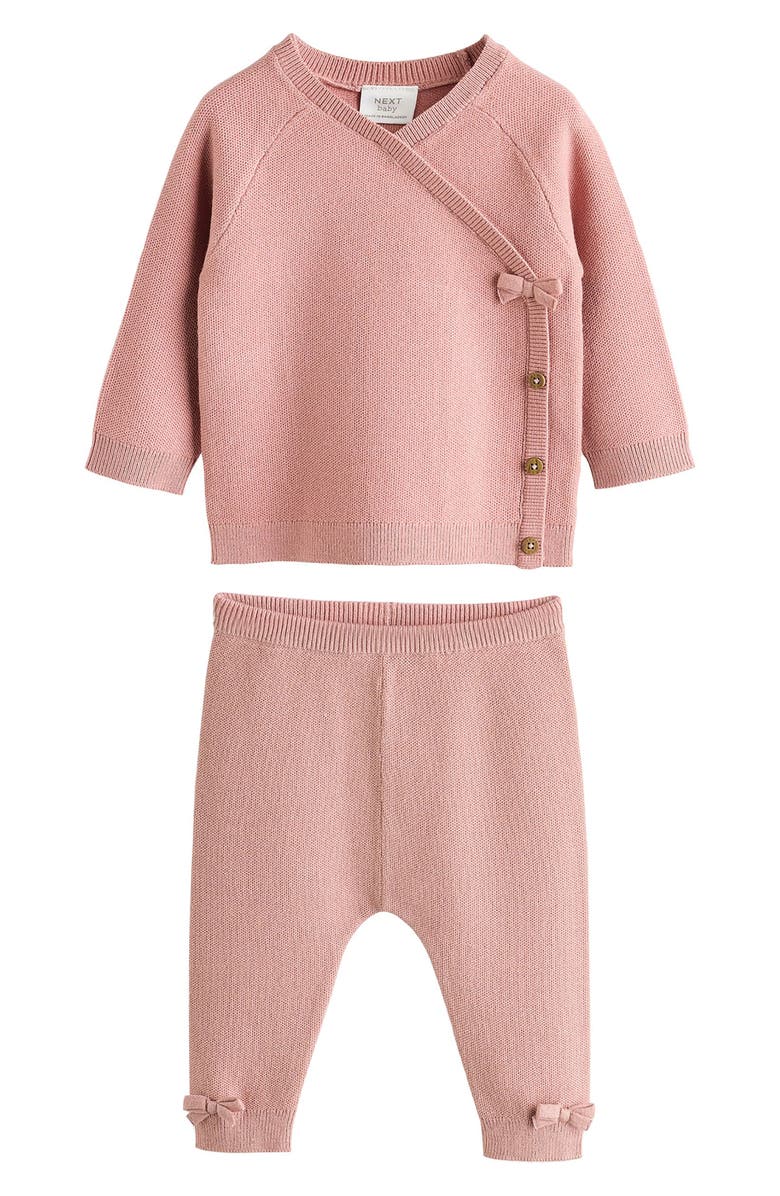 NEXT Bow Detail Knit Wrap Top & Pants Set, Main, color, Pink