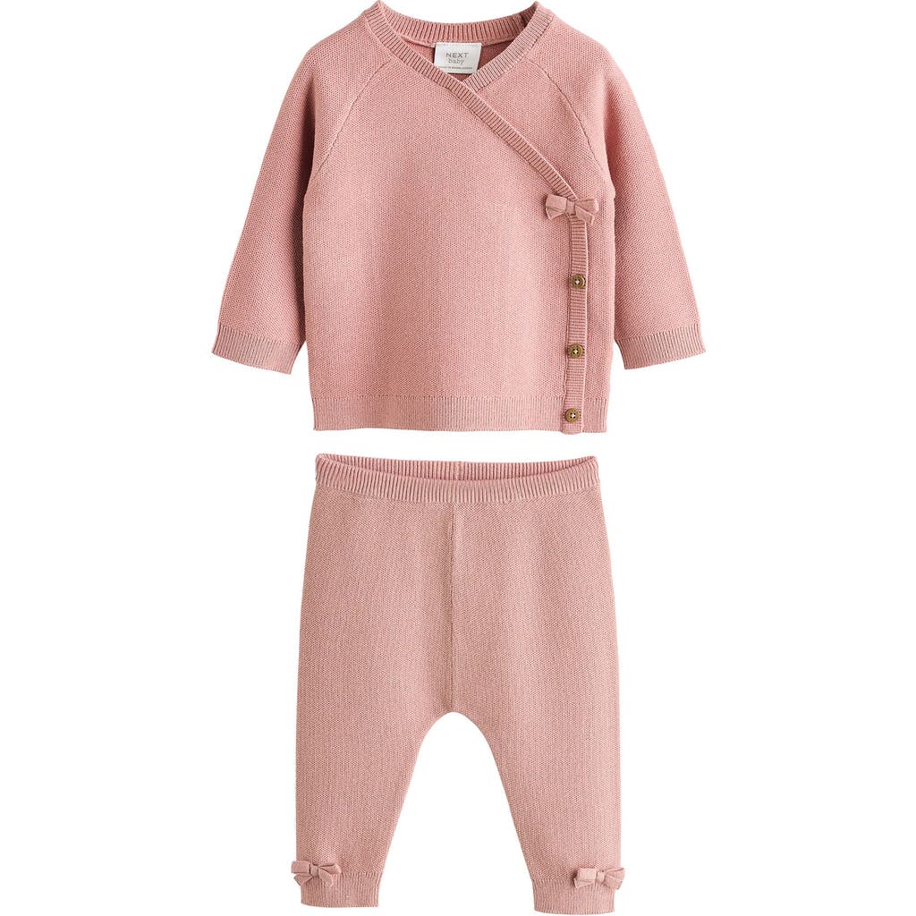 Next Bow Detail Knit Wrap Top & Pants Set In Pink