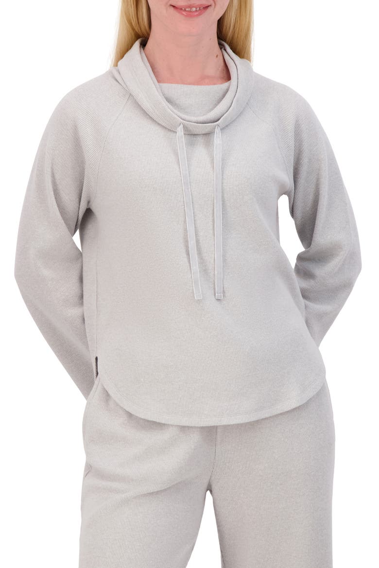 Funnel Neck Long Sleeve Waffle Knit Top, Main, color, HEATHER GREY