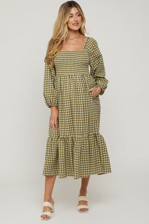 Gingham Long Sleeve Midi Dress
