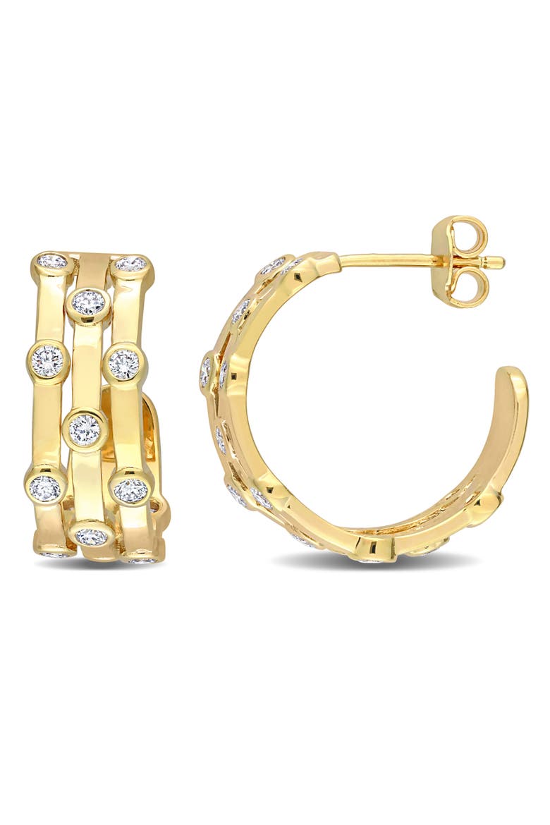 Lab-Grown Diamond 3-Row Hoop Earrings, Main, color, Gold Plated Sterling Silver
