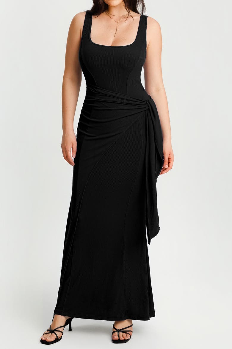 Built In Shapewear Modal Twist Wrap Maxi Dress, Main, color, Jet