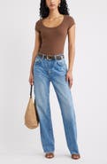 Open Edit Scoop Neck Stretch Cotton T-Shirt