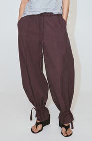 MANGO Tie Cuff Cotton Blend Drawstring Pants