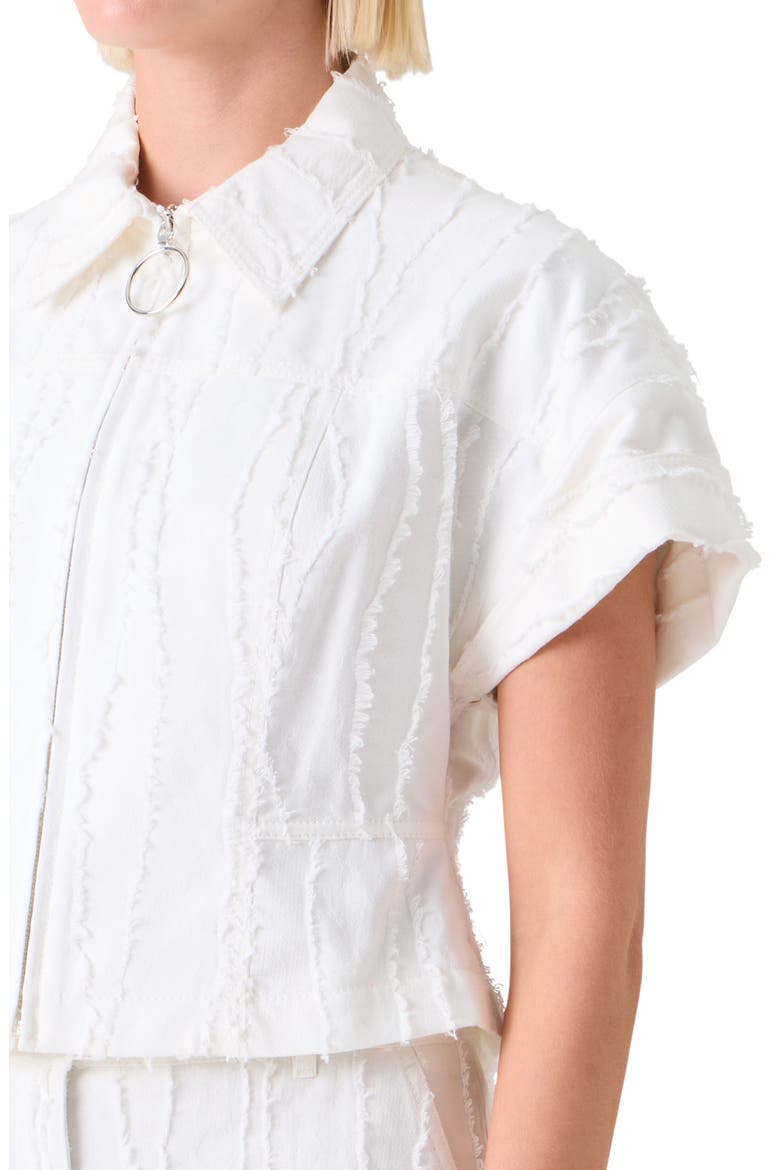 Crop Cotton Fringe Jacquard Zip Jacket, Alternate, color, CREAM