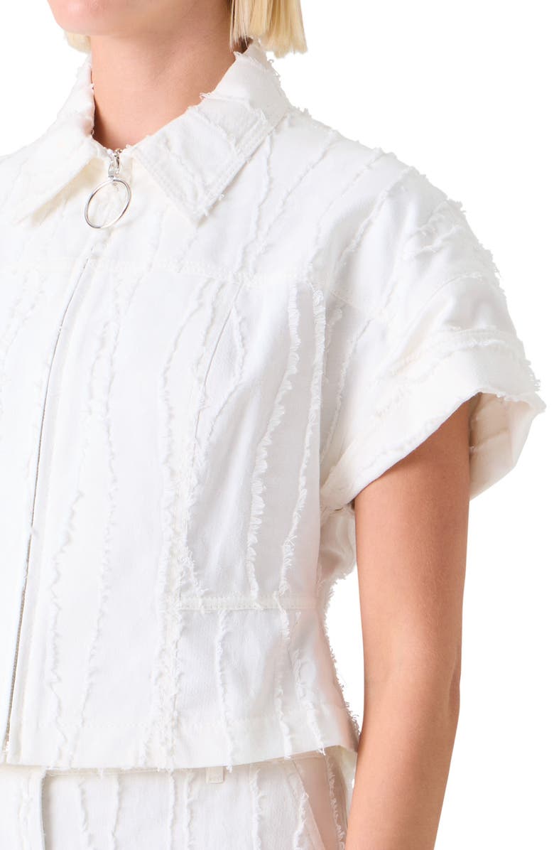 Akris punto Crop Cotton Fringe Jacquard Zip Jacket, Alternate, color, Cream