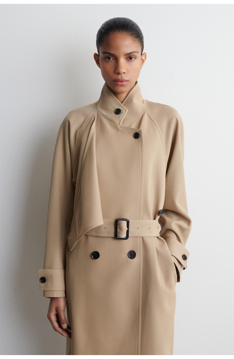 COS Wrap-Over Wool-Twill Trench Coat, Alternate, color, Beige
