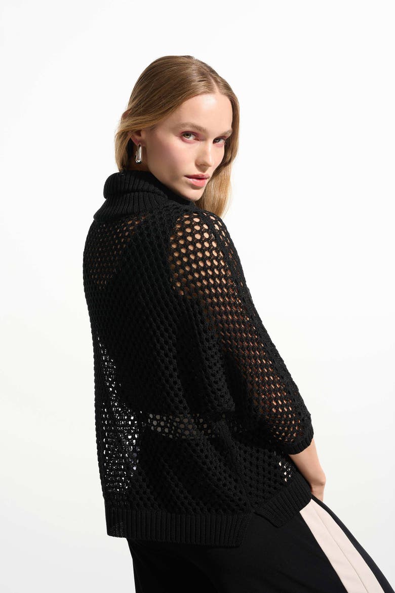 Vicscose Blend Boxy Sweater Knit With Zipped Neckline, Alternate, color, Black