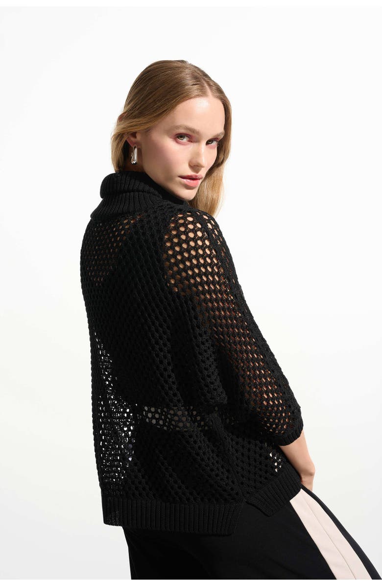 Joseph Ribkoff Vicscose Blend Boxy Sweater Knit With Zipped Neckline, Alternate, color, Black