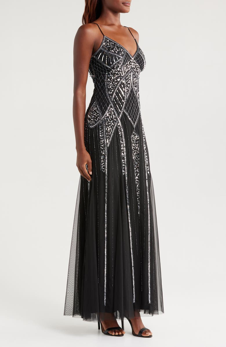 bebe Embellished V-Neck Gown, Alternate, color, 