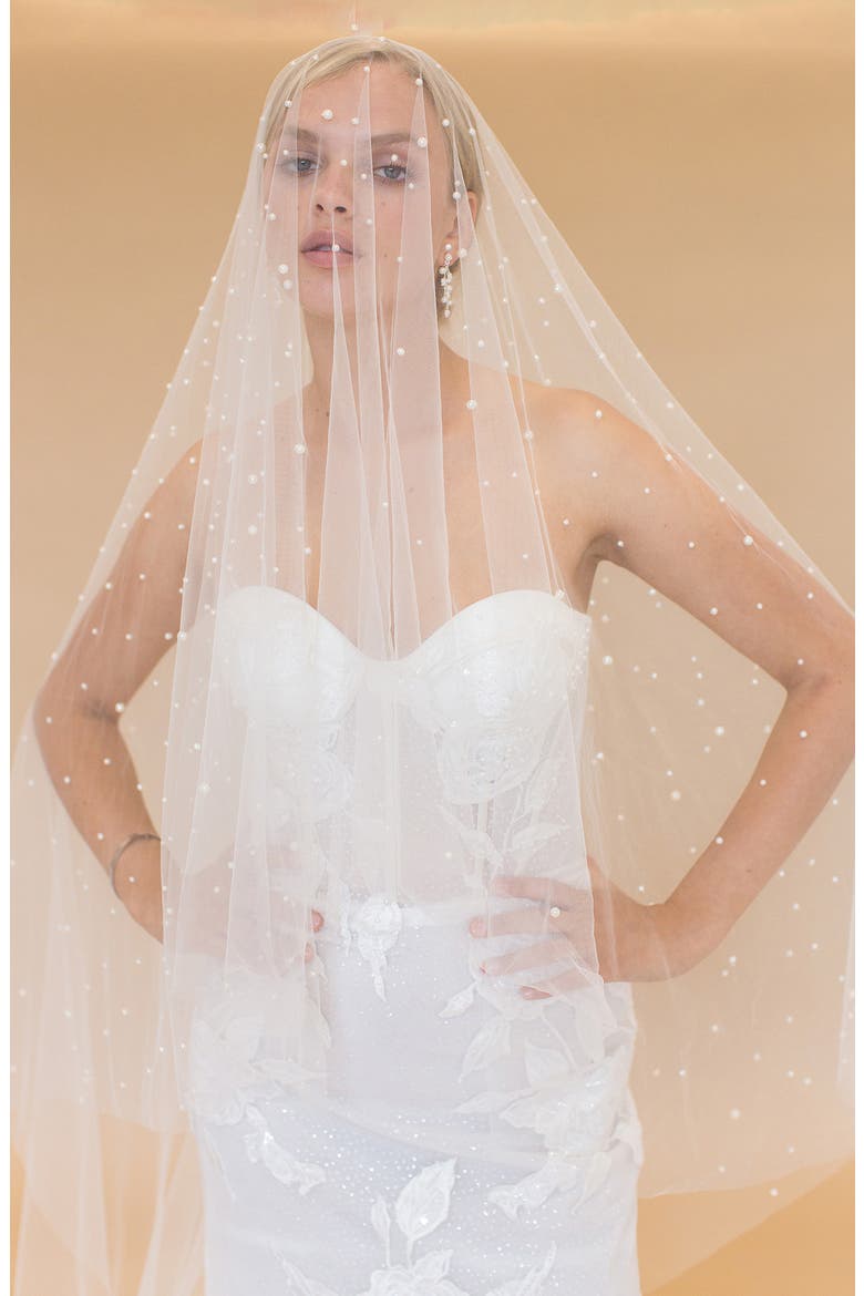 Baylin Imitation Pearl Floor Length Chapel Veil (Nordstrom Exclusive), Alternate, color, IVORY