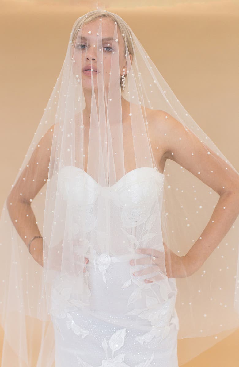 Brides & Hairpins Baylin Imitation Pearl Floor Length Chapel Veil, Alternate, color, Ivory