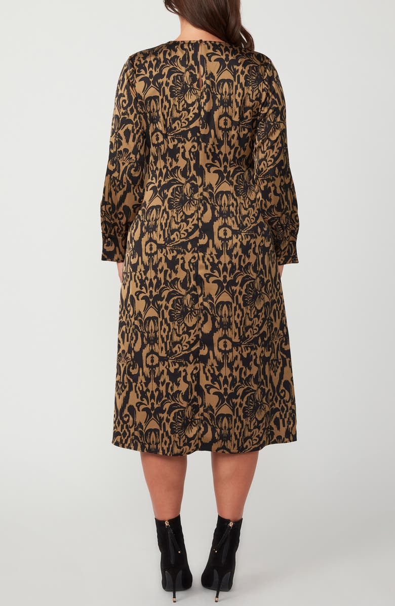 Estelle Serenity Long Sleeve Satin Twill Faux Wrap Midi Dress, Alternate, color, Print