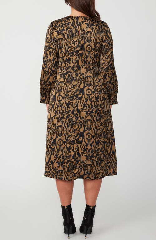 Estelle Serenity Long Sleeve Satin Twill Faux Wrap Midi Dress In Print