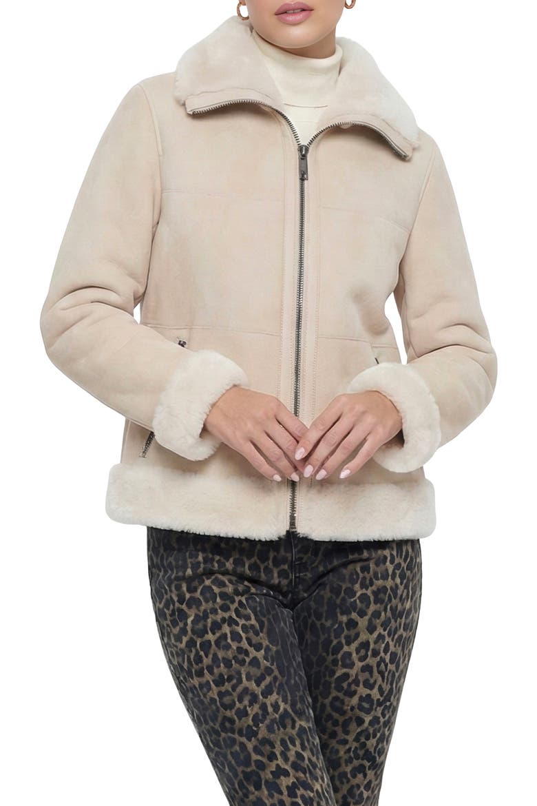 Merino Genuine Shearling Zip Jacket, Alternate, color, BEIGE