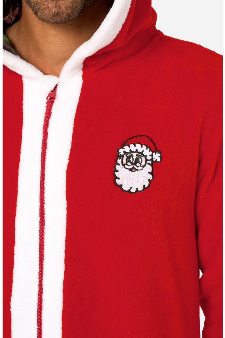 Merry Jinglejoy Holiday Hooded Fleece Costume Jumpsuit, Alternate, color, RED