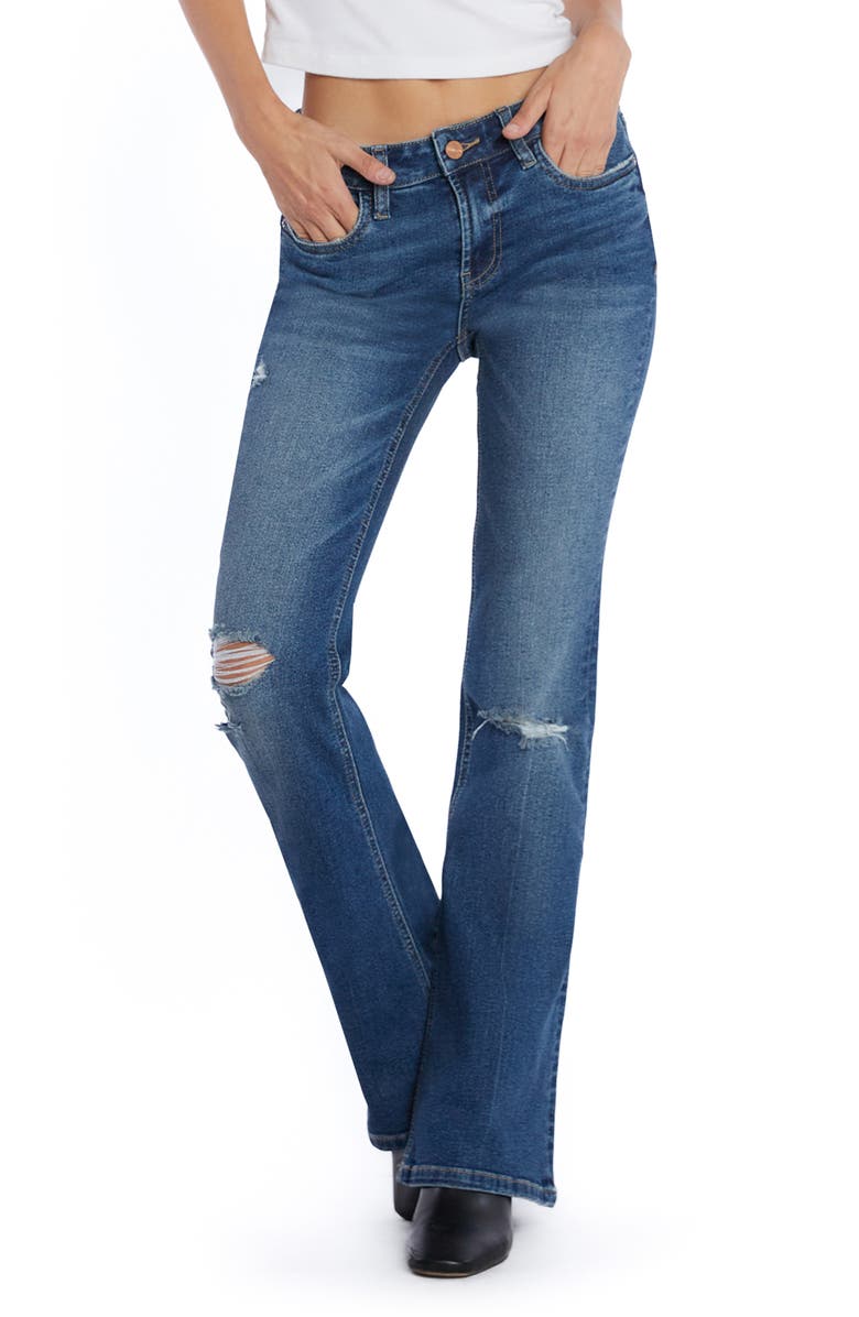 HINT OF BLU Ripped Low Rise Flare Jeans, Main, color,