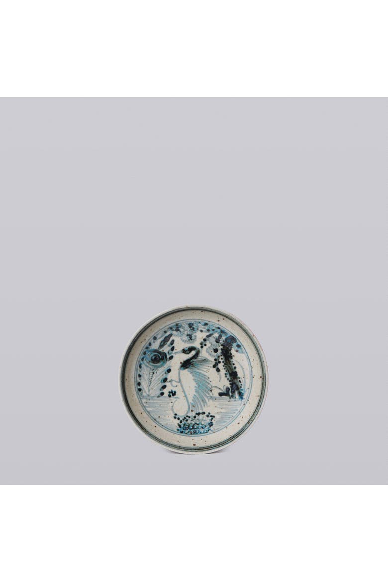 Small Blue and White Porcelain Dancing Crane Dish, Main, color, Blue and White